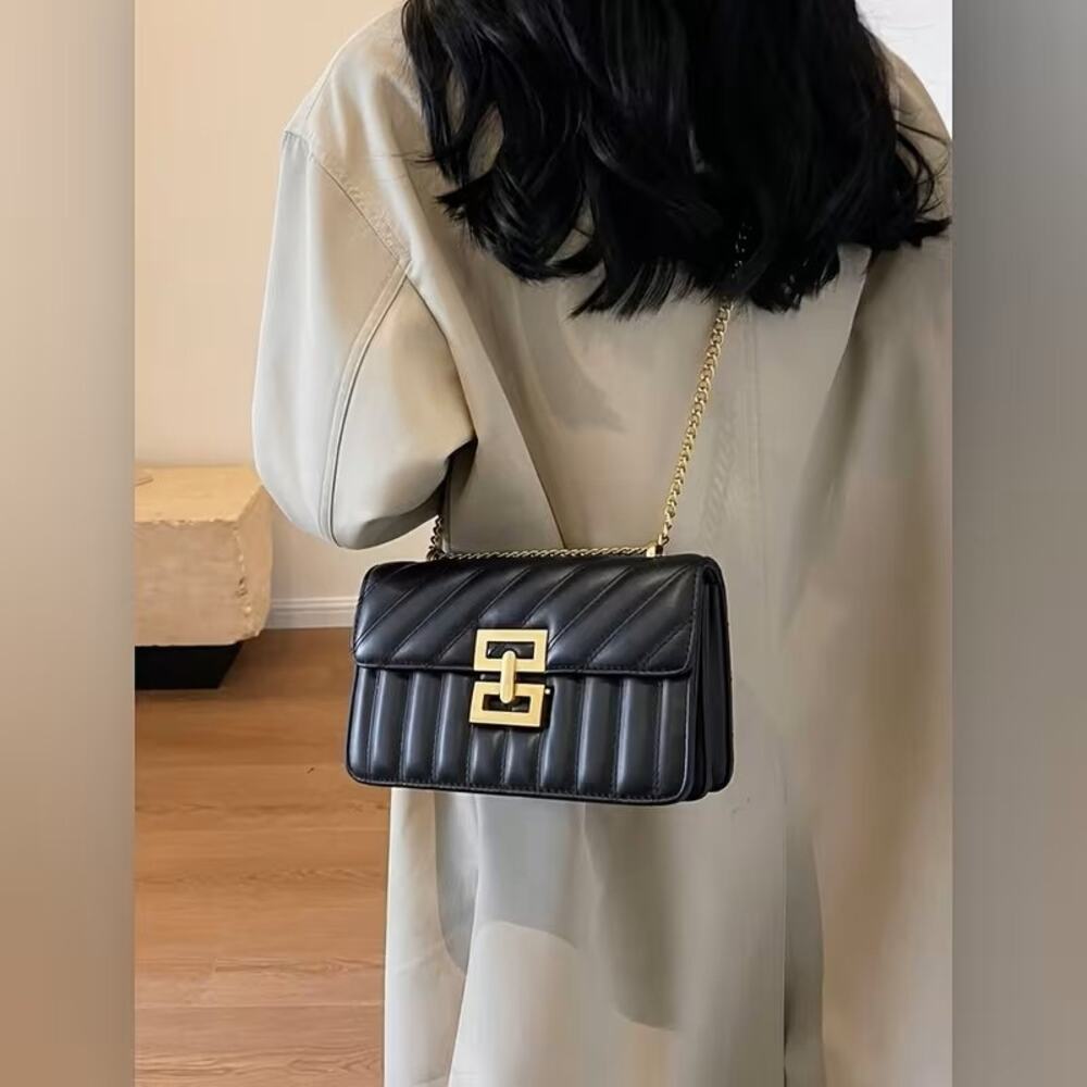 Black Small Quilted Crossbody Faux Leather Elegant Chic Classic Evening Bag